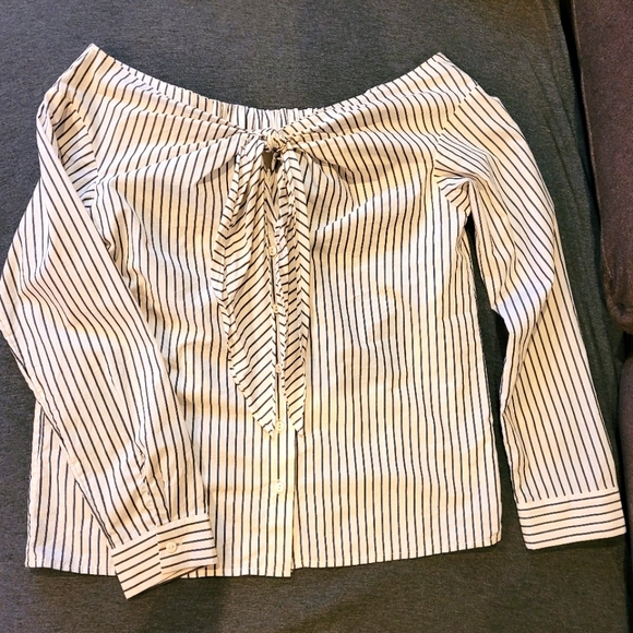 H&M Off the Shoulder Striped Top Sz 6 - Picture 3 of 12